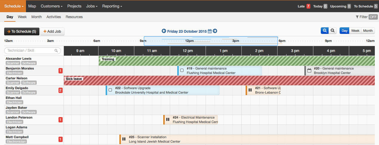 Interactive daily schedule screenshot